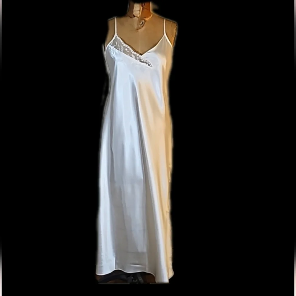 Vintage Long lacy beaded chemise by Valerie Stevens
